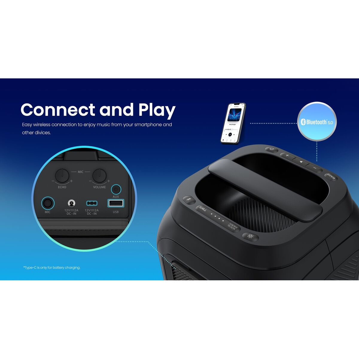 Image de Portable Bluetooth Speakers Hisense Party Rocket 160 Black 160 W