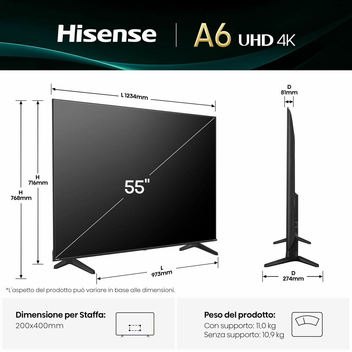 Picture of Smart TV Hisense 55A6Q 55 55" 4K Ultra HD LED HDR D-LED