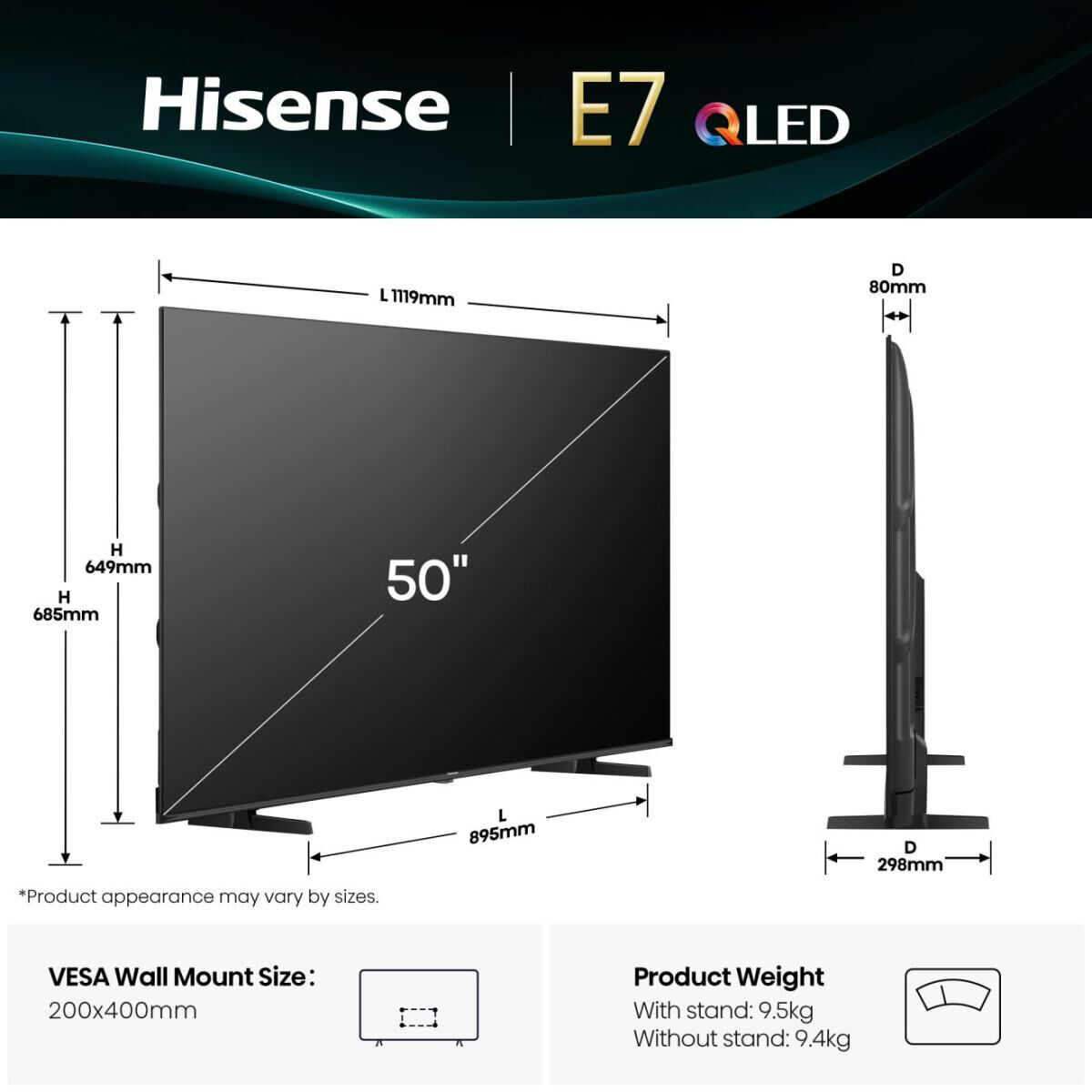 Afbeeldingen van Smart TV Hisense 50E77Q 50 50" 4K Ultra HD HDR QLED