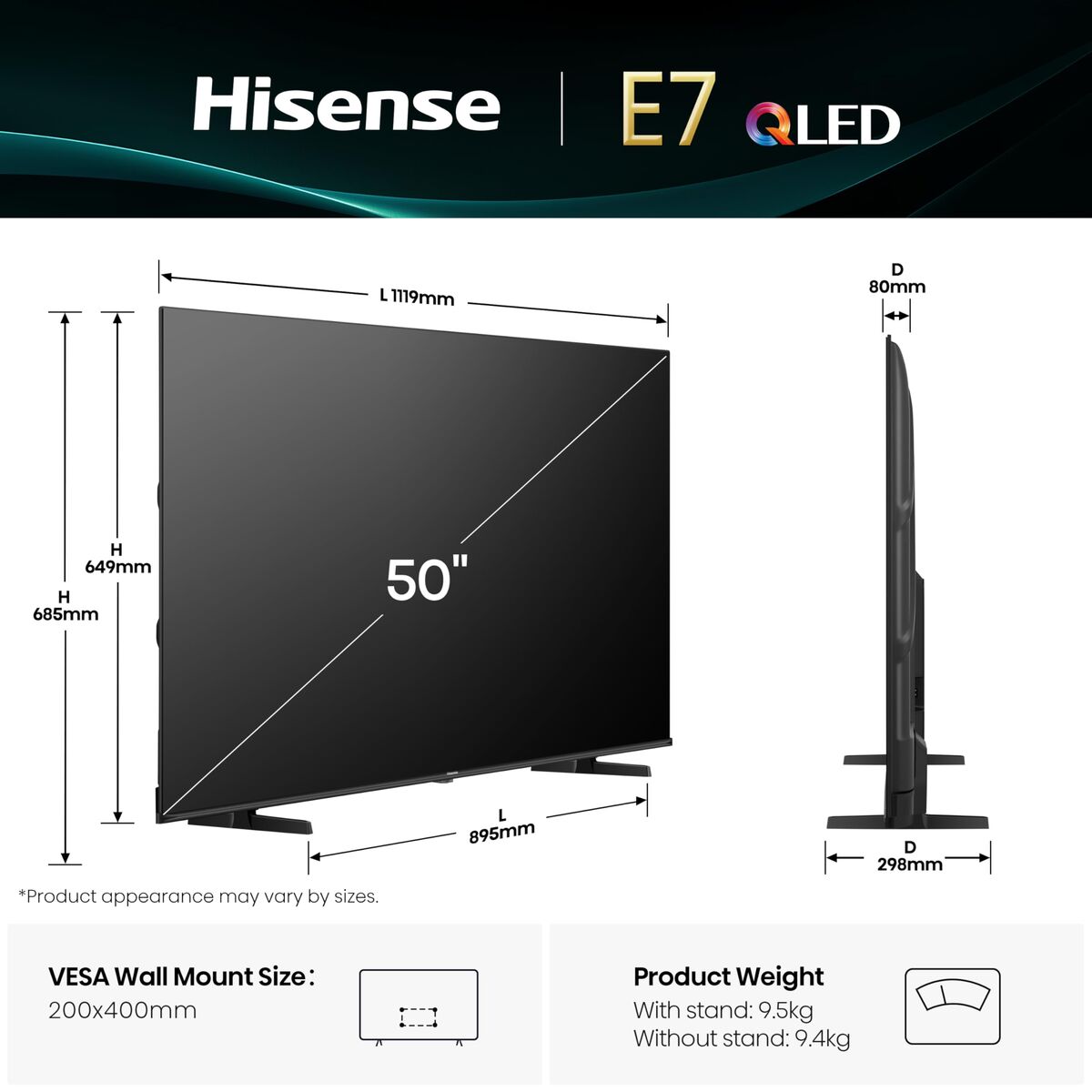 Picture of Smart TV Hisense 50E7Q 4K Ultra HD 50"