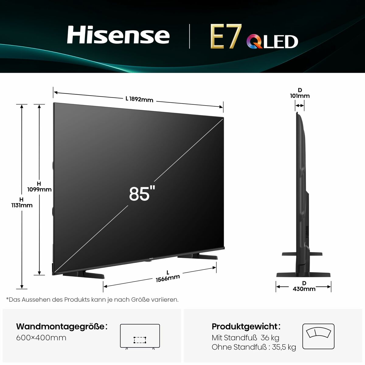 Afbeeldingen van Smart TV Hisense 85E7Q 85 85" 4K Ultra HD LED HDR D-LED QLED