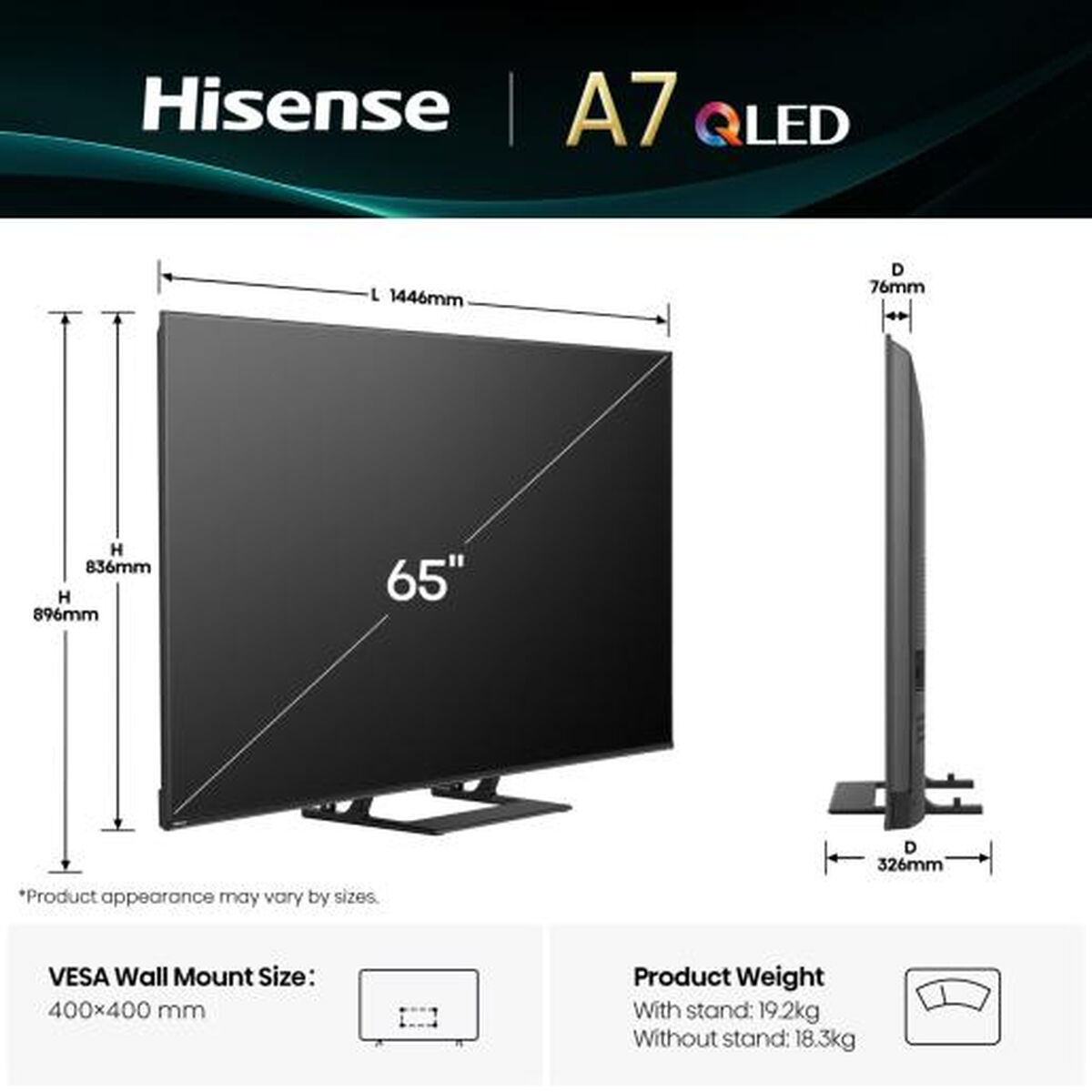 Kép Smart TV Hisense 65A7Q 65" 4K Ultra HD LED HDR D-LED