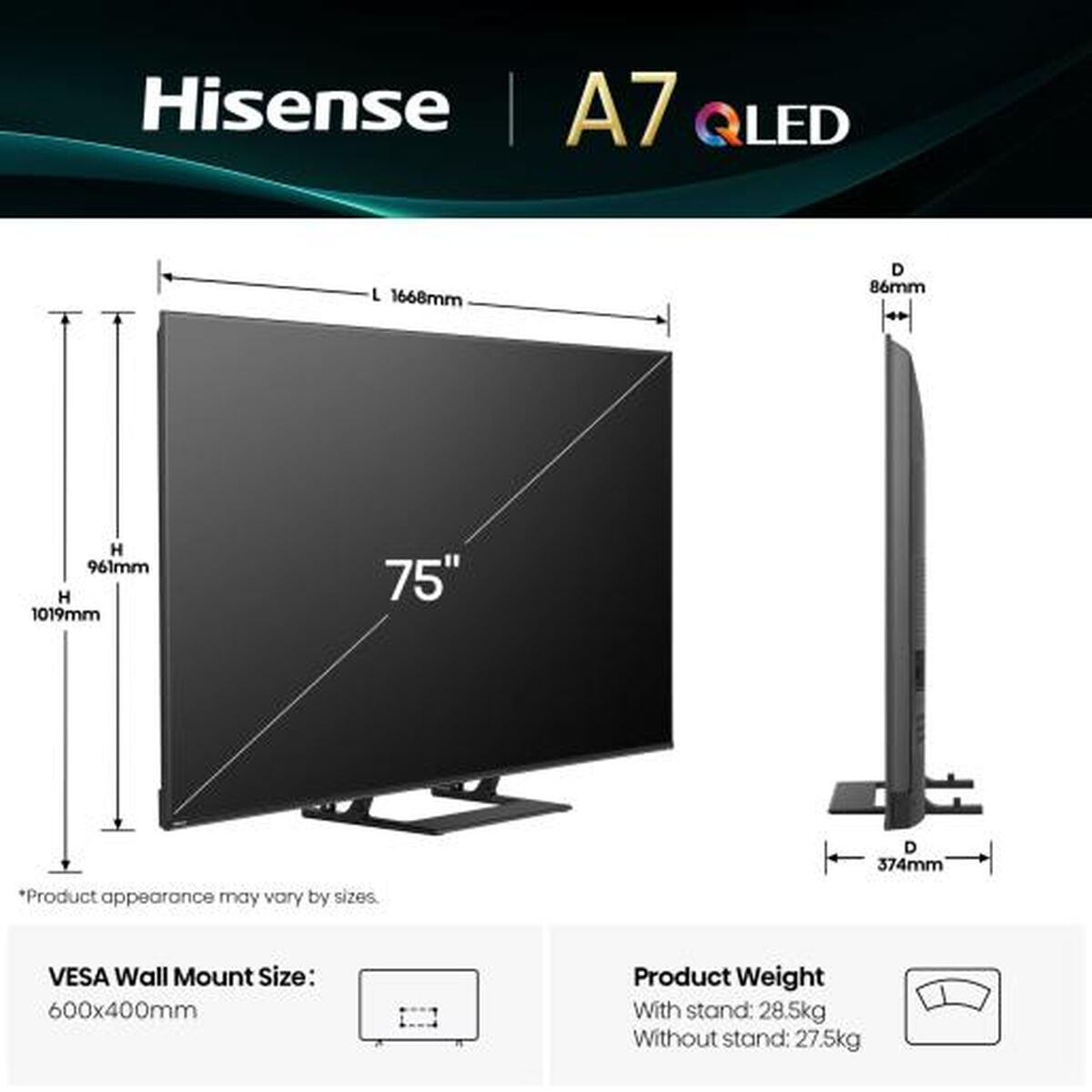 Picture of Smart TV Hisense 75A7Q 75" 4K Ultra HD LED HDR D-LED