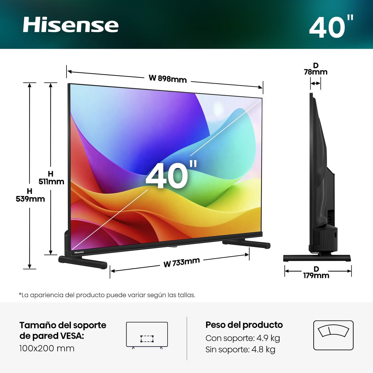 Picture of Smart TV Hisense 40A5S 1920 x 1080 px 40" HDR Full HD Dolby Atmos QLED