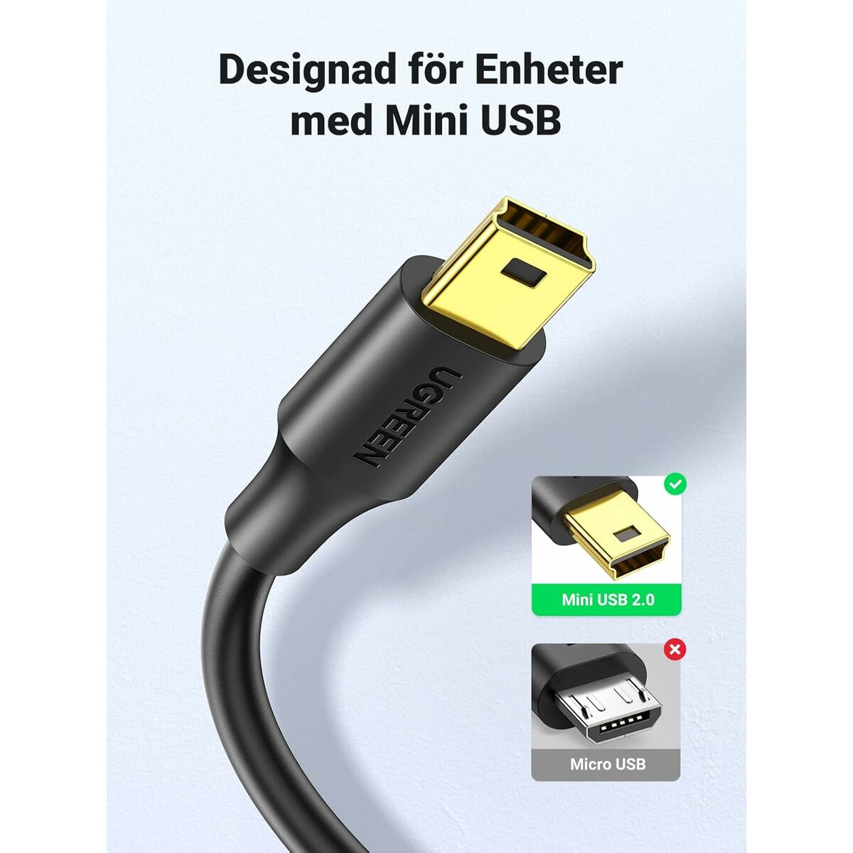 Image secondaire de Câble USB 2.0 A vers Mini USB B Ugreen 10386 Noir 3 m
