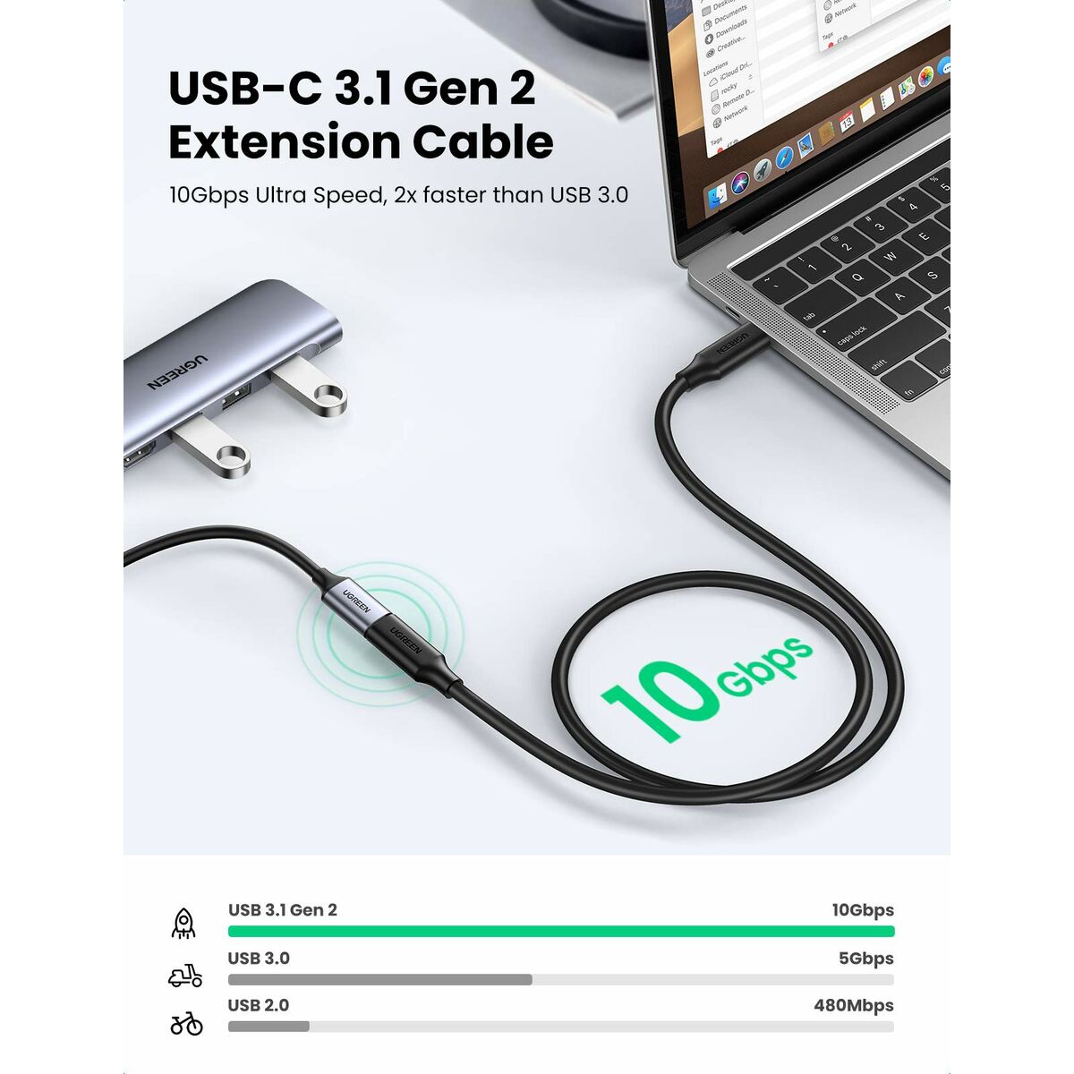 Image secondaire de Câble USB-C 3.1 Ugreen 10387 Noir 1 m