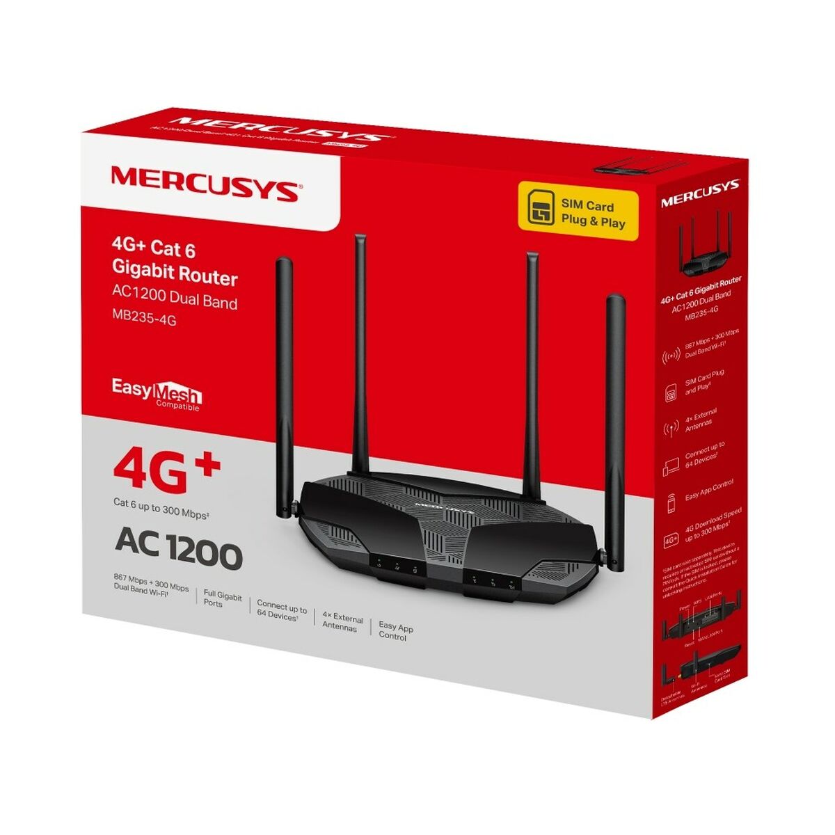 Afbeeldingen van Router Mercusys MB235-4G Black RJ45 Wi-Fi 4