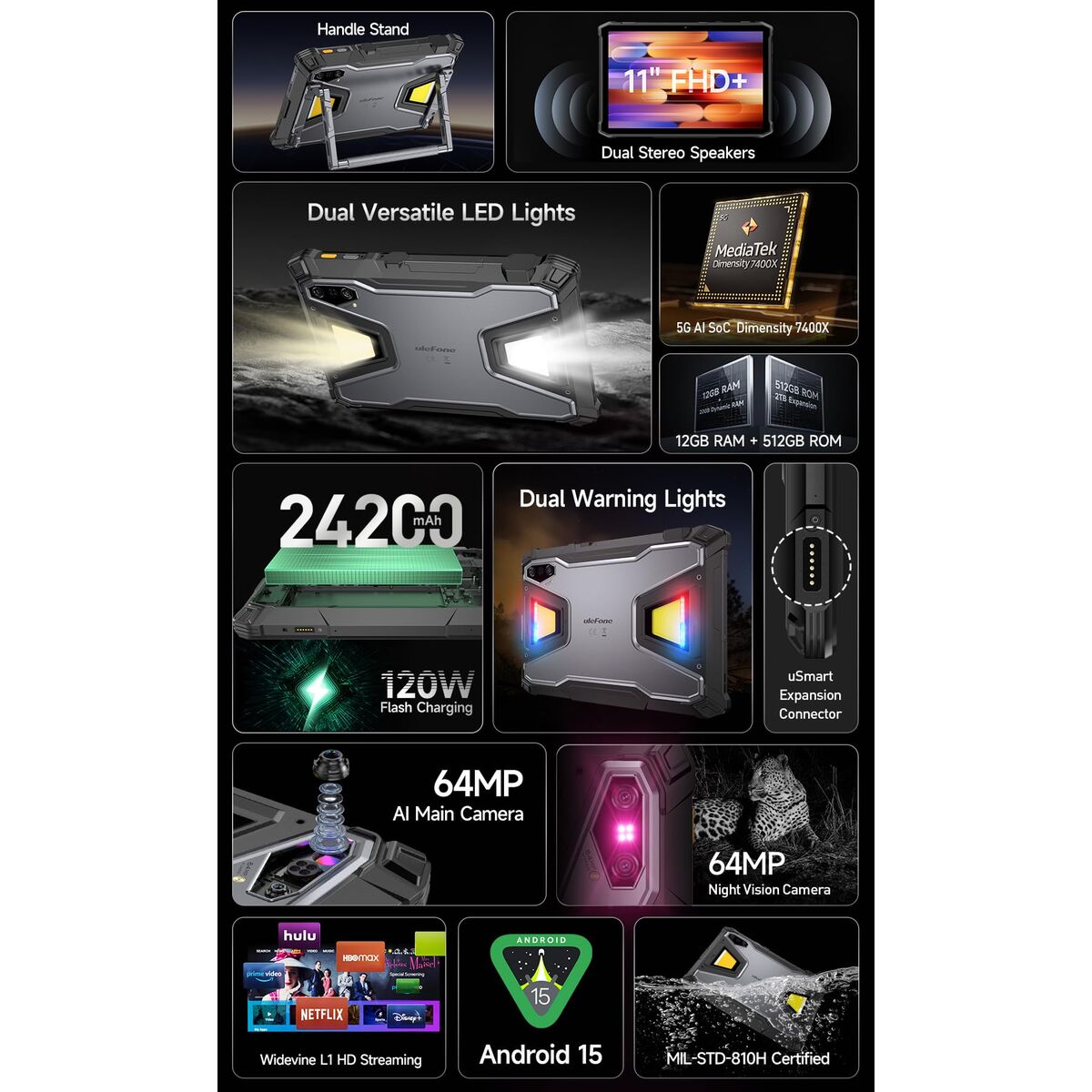 Picture of Tablet Ulefone ARMOR PAD 5 PRO 5G 11" MediaTek Dimensity 9000 12 GB RAM 512 GB Black