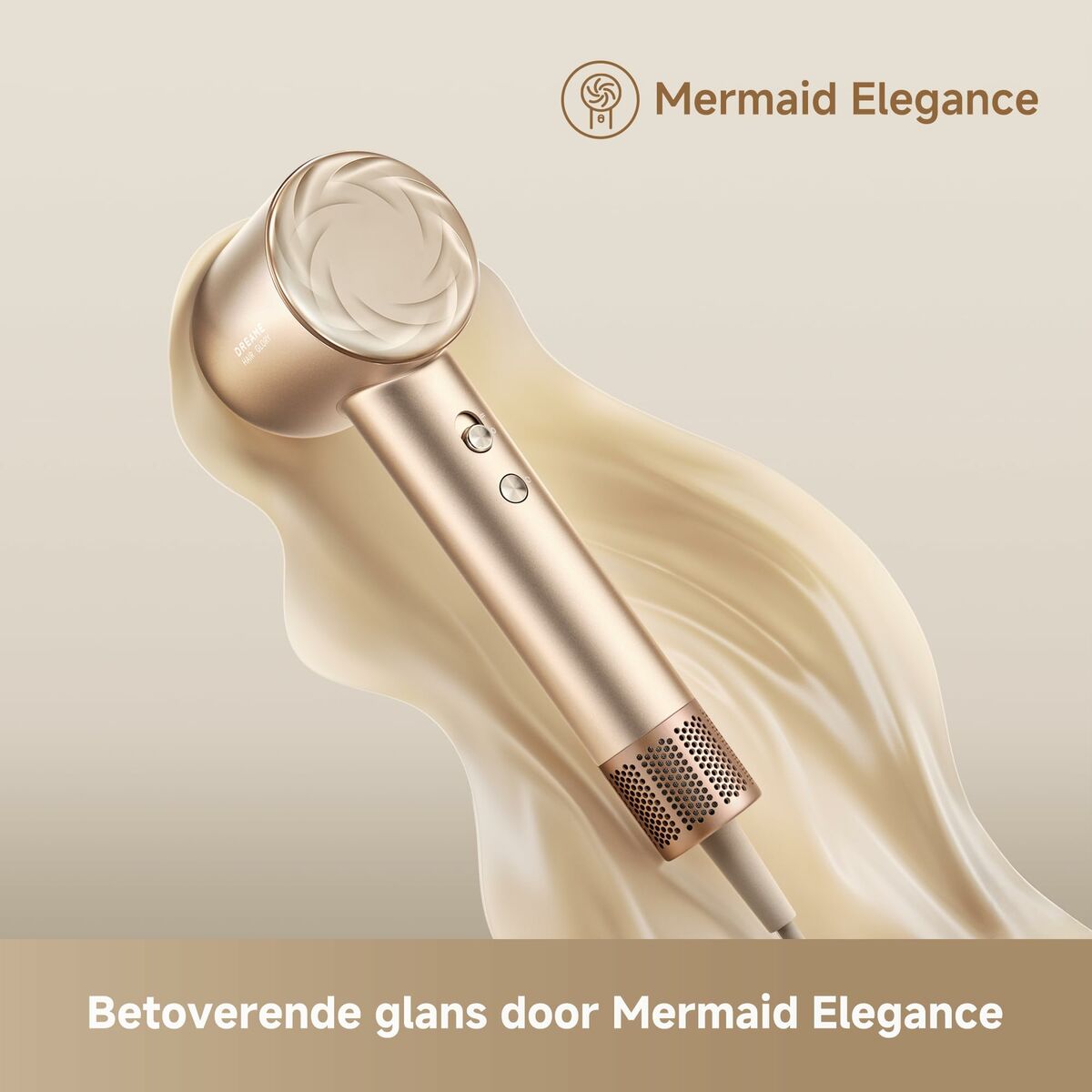 Dreame Föhn Glory Mix 1600W Ionisch, 3 Magnetische Nozzles, Goudkleurig