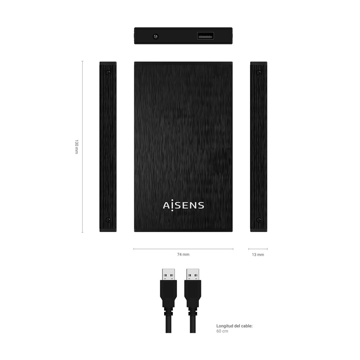 Externe Doos Aisens ASE-2523B Zwart 2,5