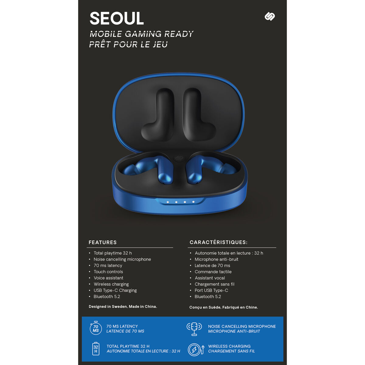 Wireless Earphones with Charging Case Urbanista Seoul Blue
