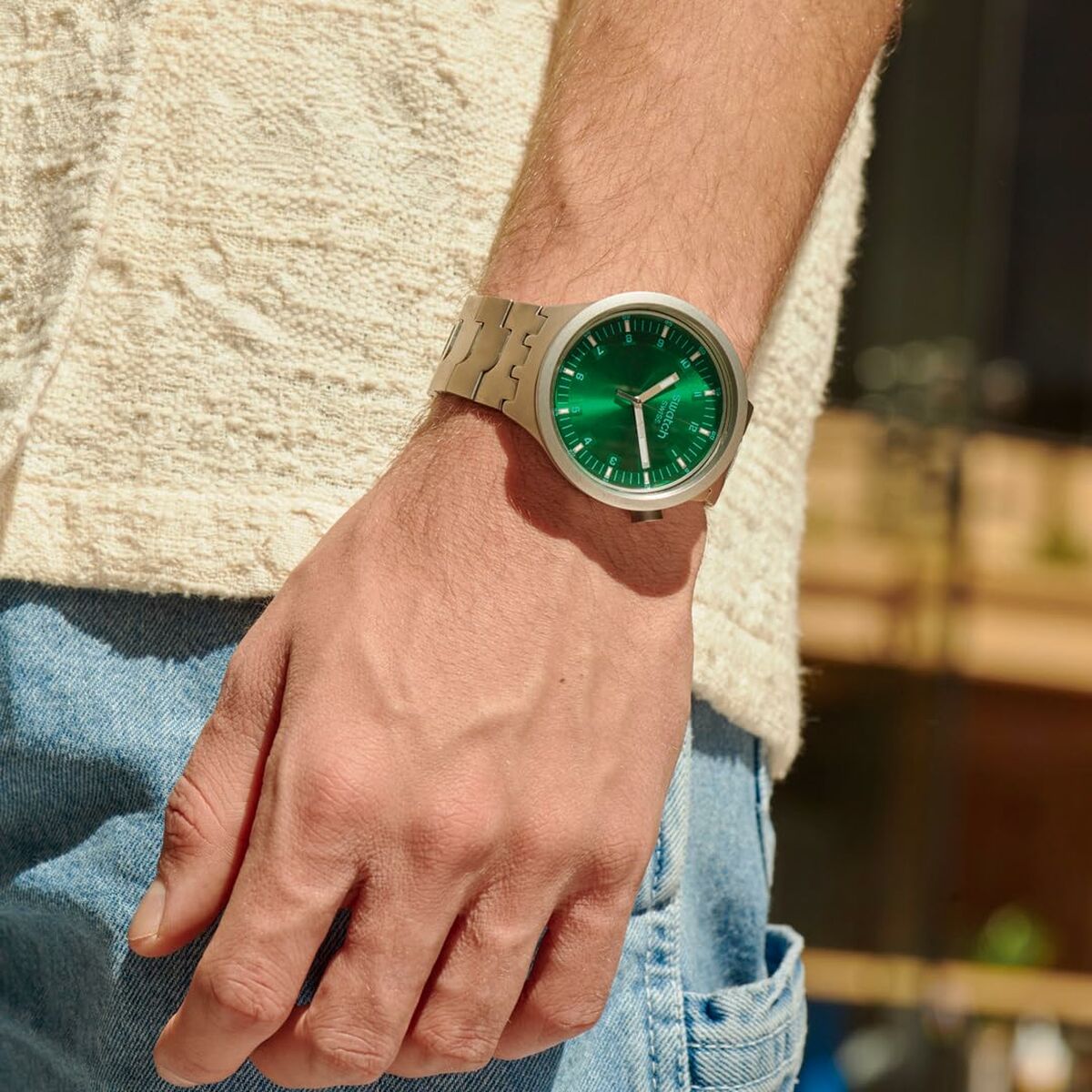 Horloge Heren Swatch SB07S101G Groen Zilverkleurig (Ø 47 mm)