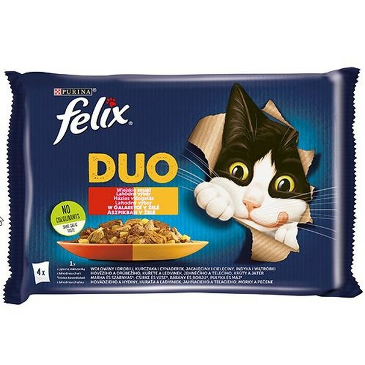 Aliments pour chat Purina Duo Poulet Veau Agneau Foie Oiseaux
