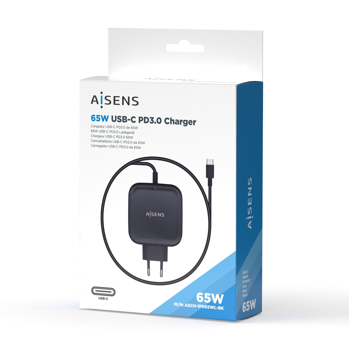 Image de Wall Charger Aisens ASCH-1PD65WL-BK Black 65 W