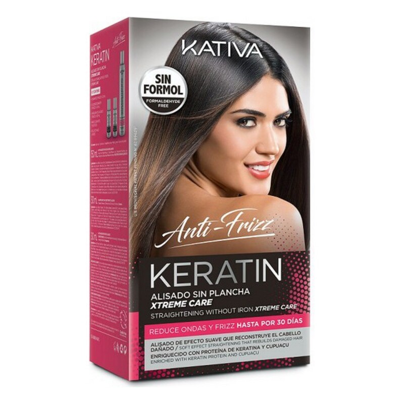 Glattende Hårbehandling Keratin Anti-frizz Xtrem Care Kativa (3 pcs) Skadet hår