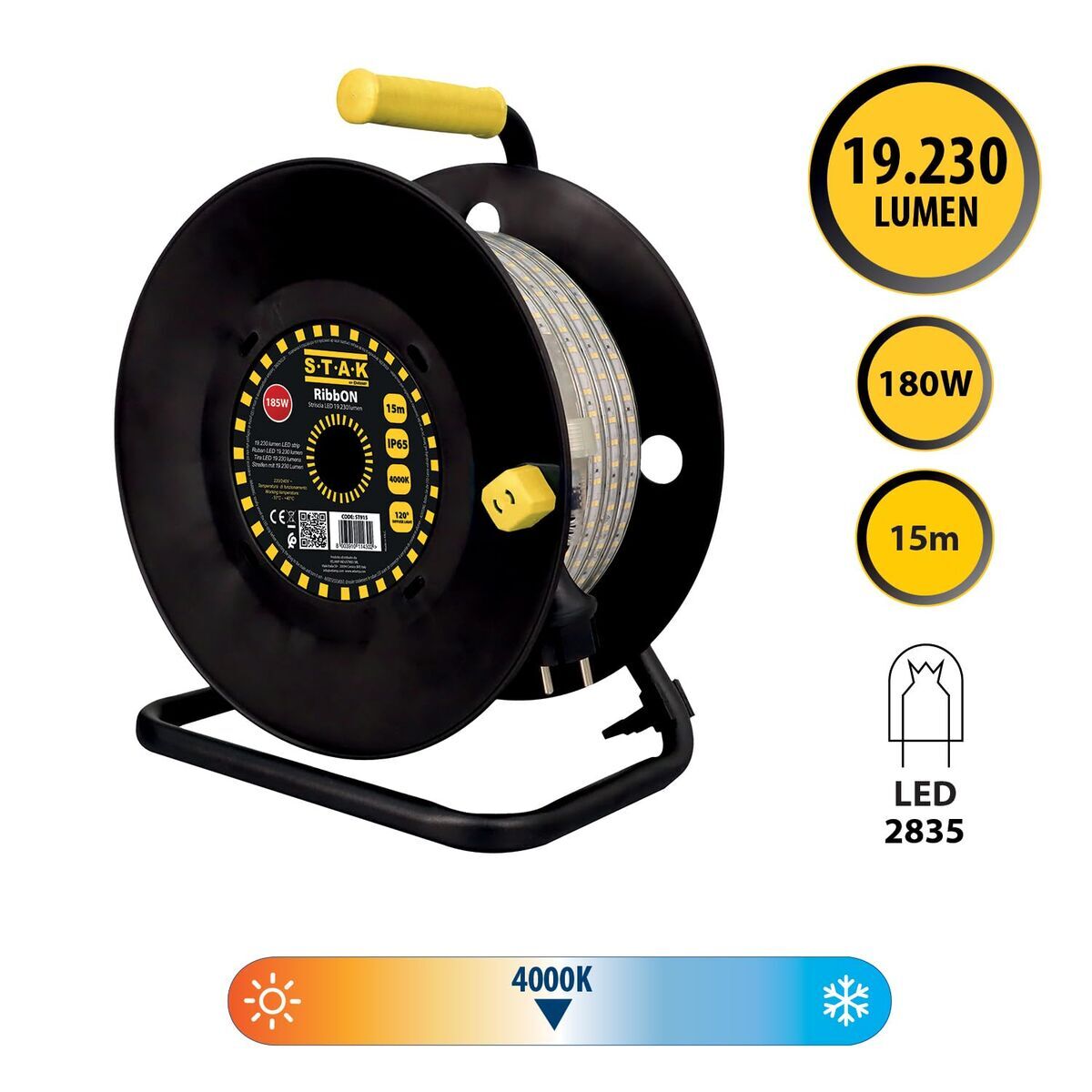 LED-strips Stak 185 W 15 m LED Licht 4000 K Zwart Transparant