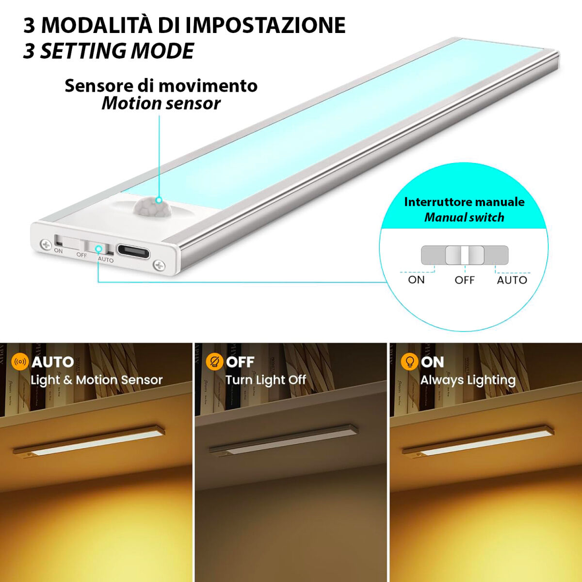 LED-strip Velamp LACTEA Aluminium Plastic 2 W 40 cm Wit Herlaadbaar (3000K) (4000 K) (6500 K)