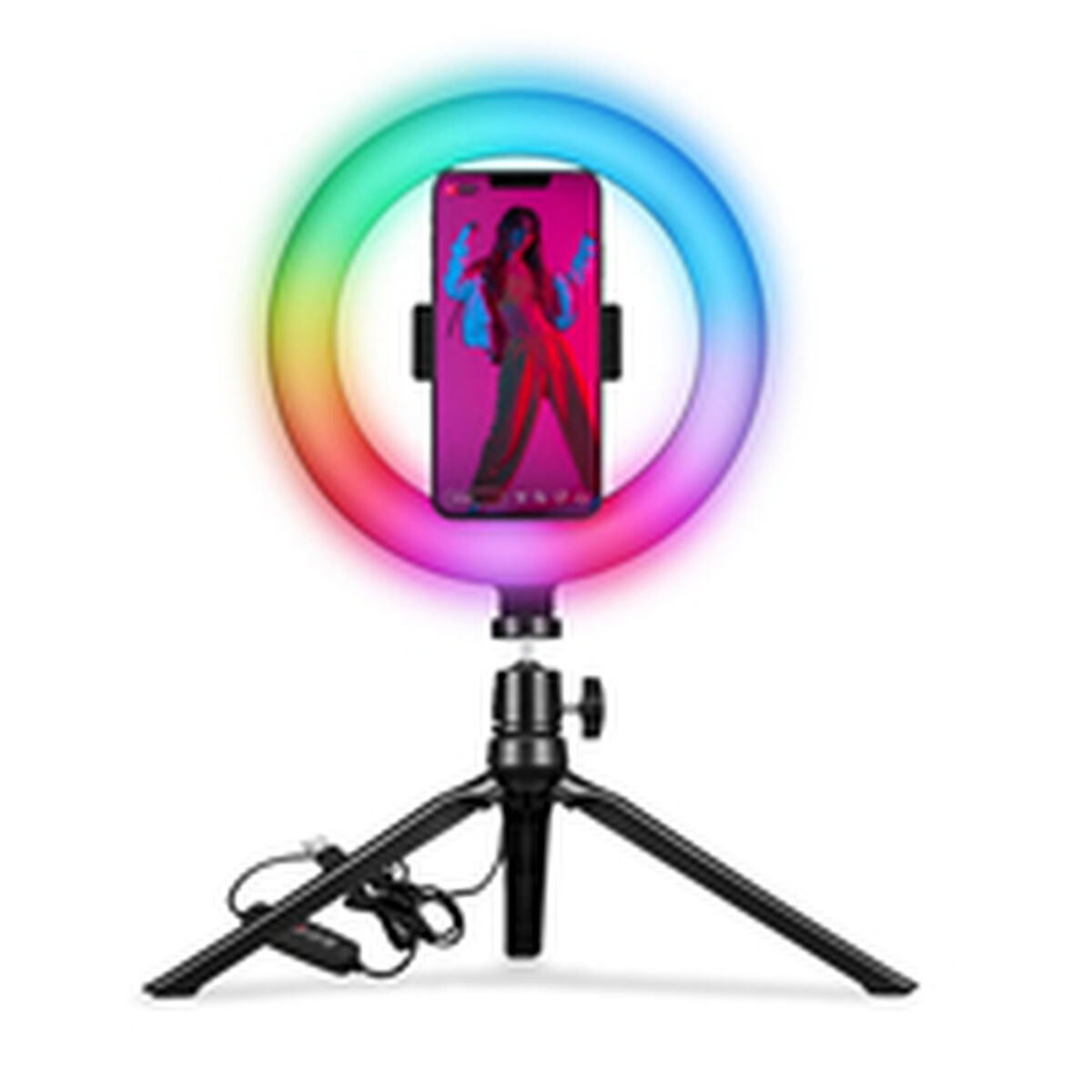 Selfie Ring Light Anneau de Lumière avec Triepied et Télécommande Celly CLICKRINGRGBBK
