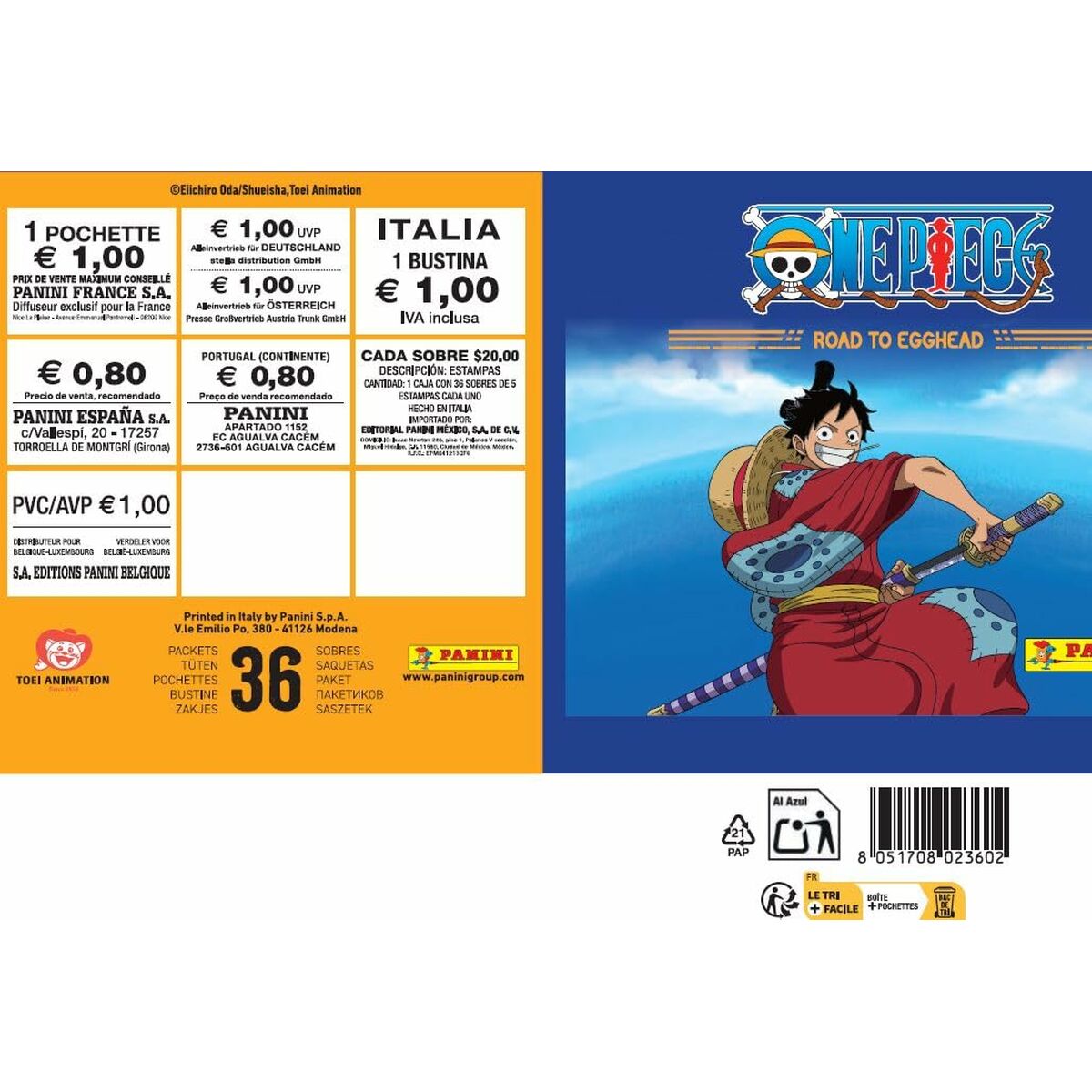 Stickerverpakking Panini One Piece Road to Egghead 180 Onderdelen
