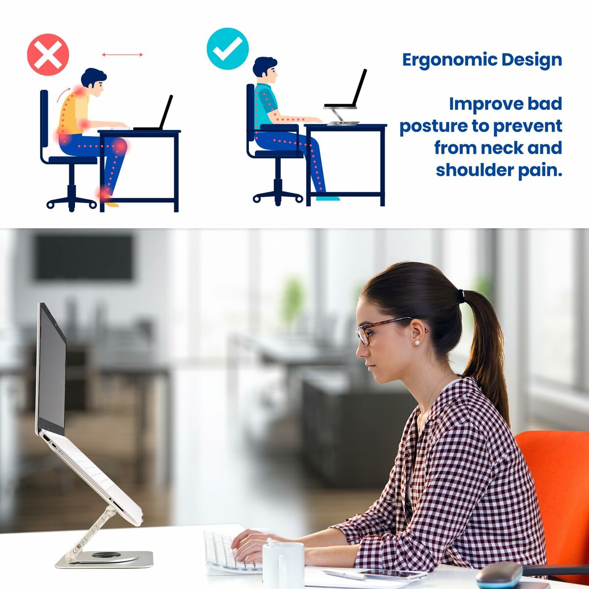 Picture of Folding and Adjustable Laptop Stand Ewent EW1267 Silicone Aluminium