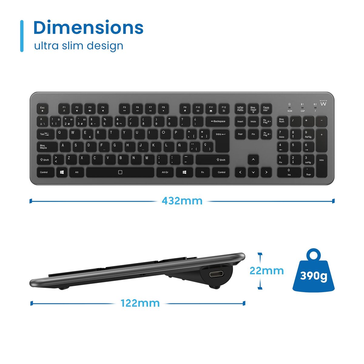 Picture of Keyboard Ewent EW3296 Black Grey Spanish Qwerty AZERTY