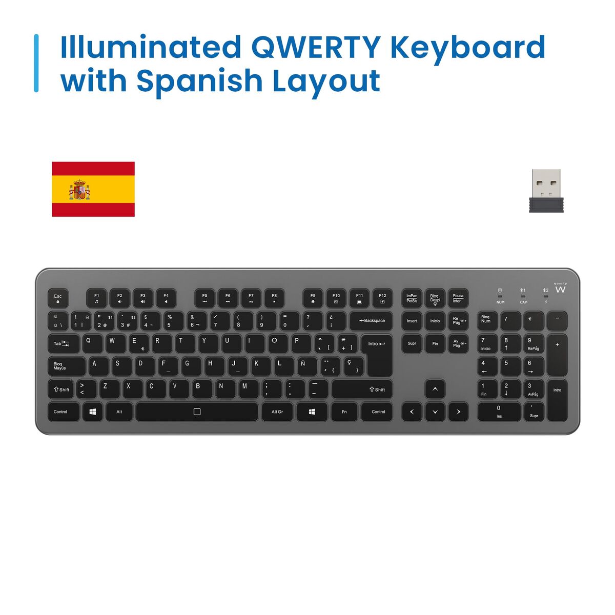 Picture of Keyboard Ewent EW3296 Black Grey Spanish Qwerty AZERTY