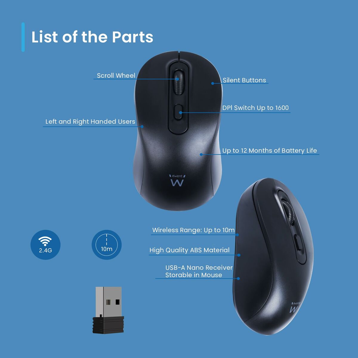 Picture of Mouse Ewent EW3218 Black 1600 dpi