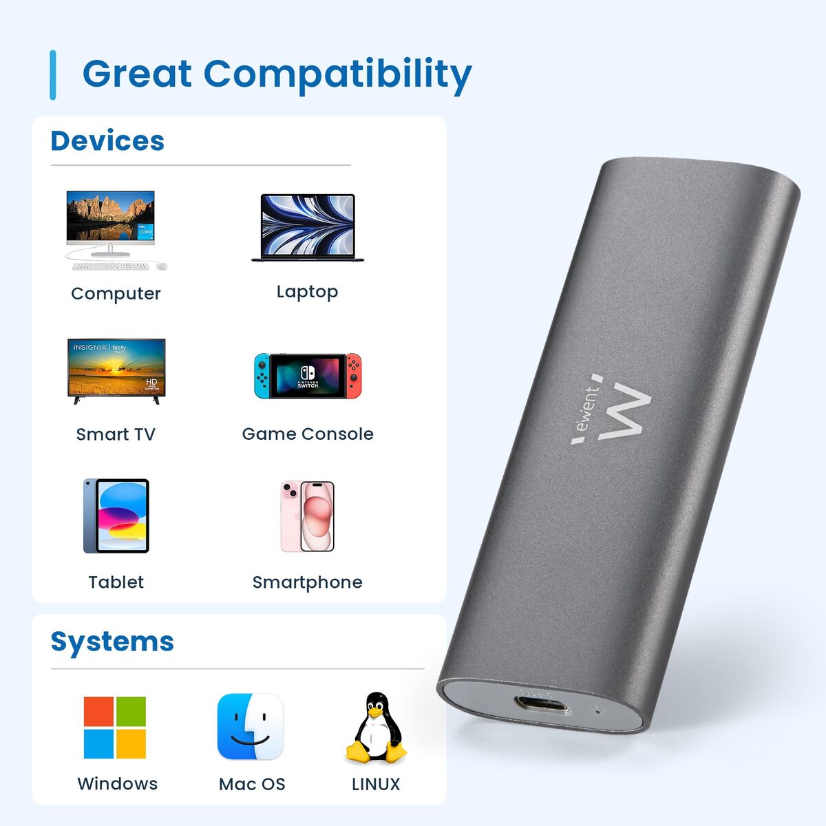 Bild von External Hard Drive Ewent EW7060 Grey