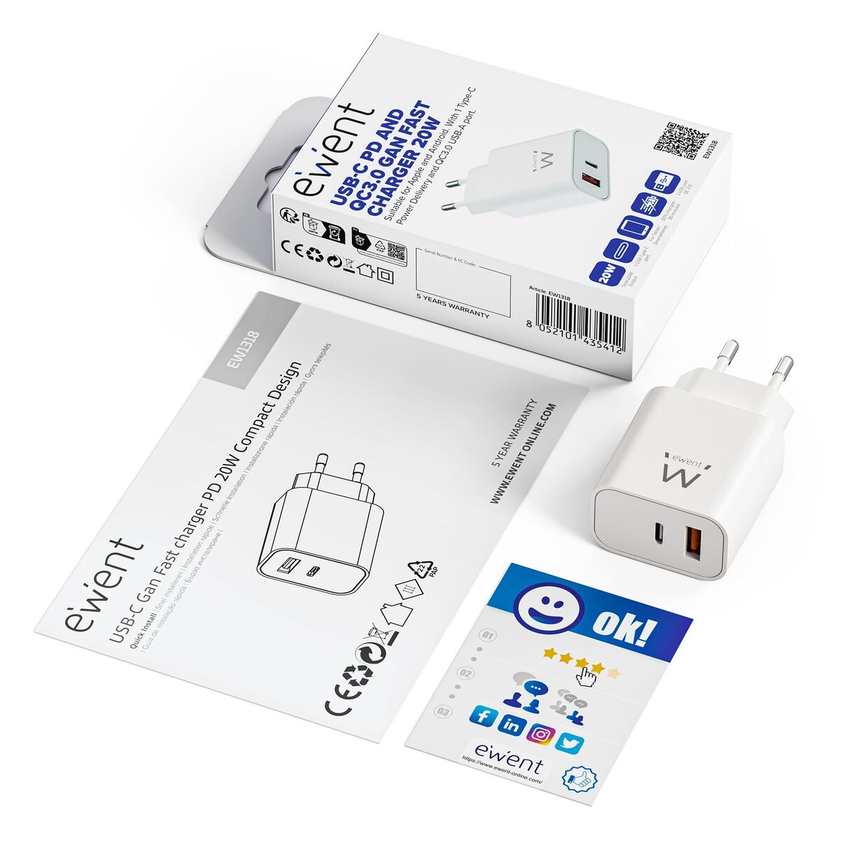 Wall Charger Ewent EW1318 White 20 W