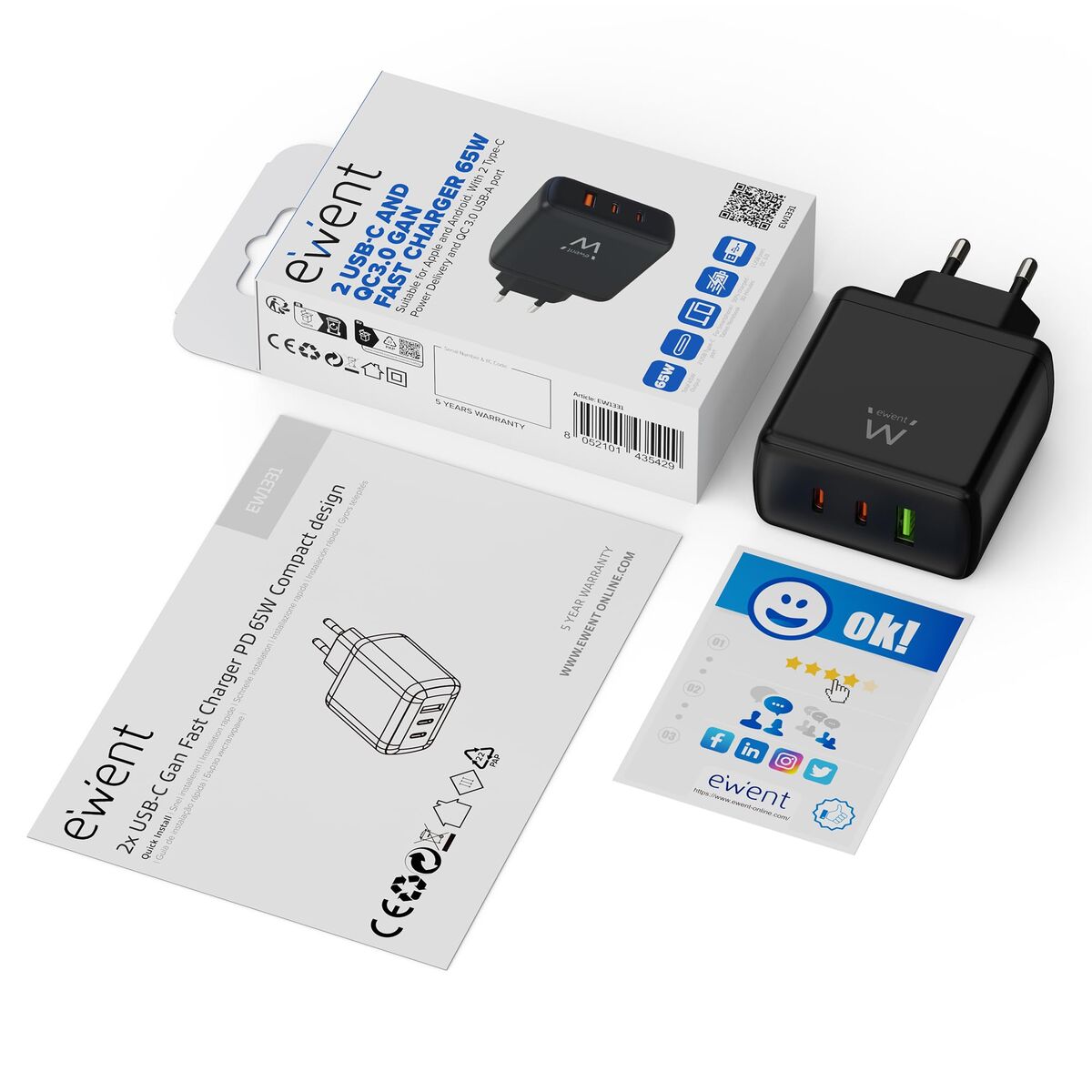 Wall Charger Ewent EW1331 Black 65 W
