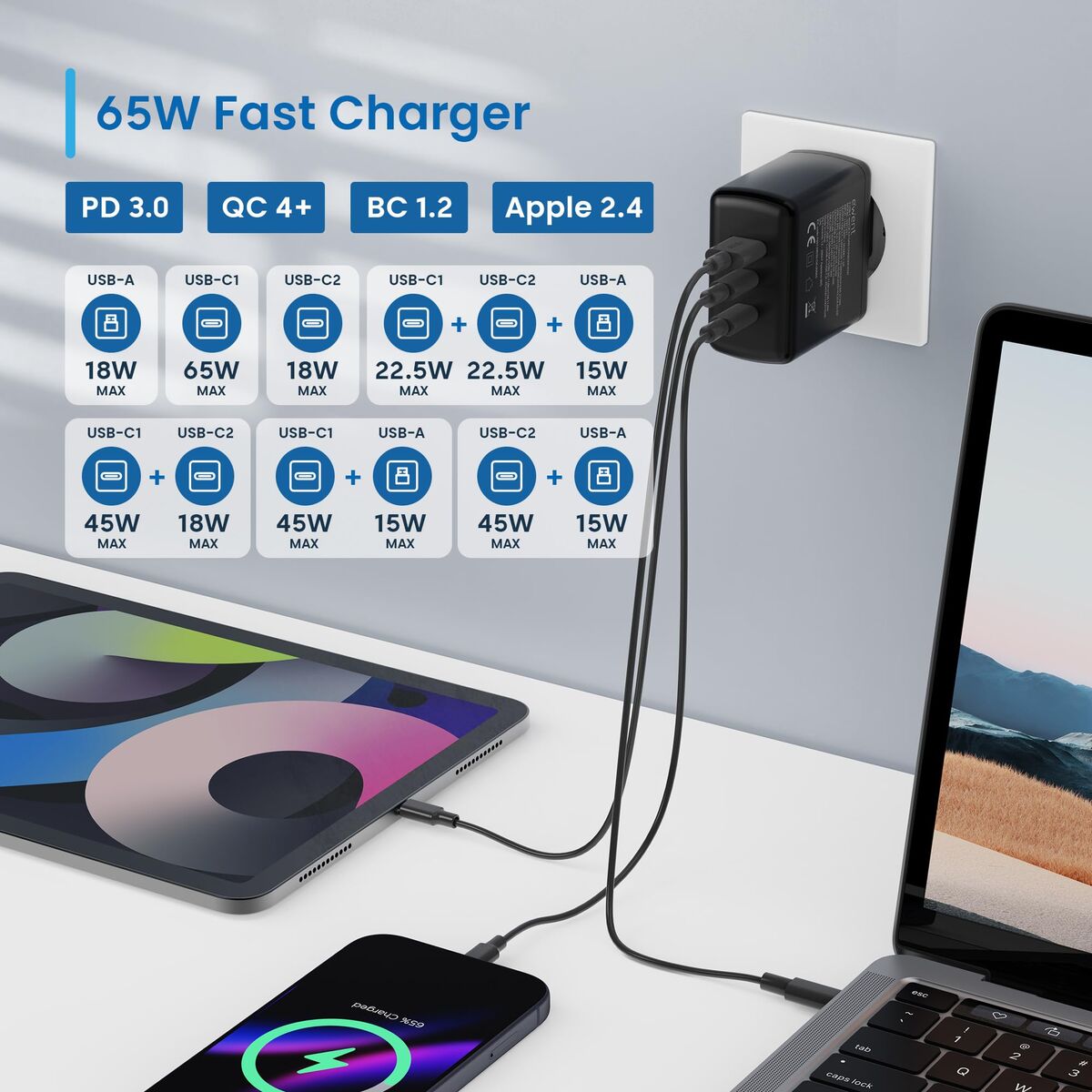 Image de Wall Charger Ewent EW1331 Black 65 W