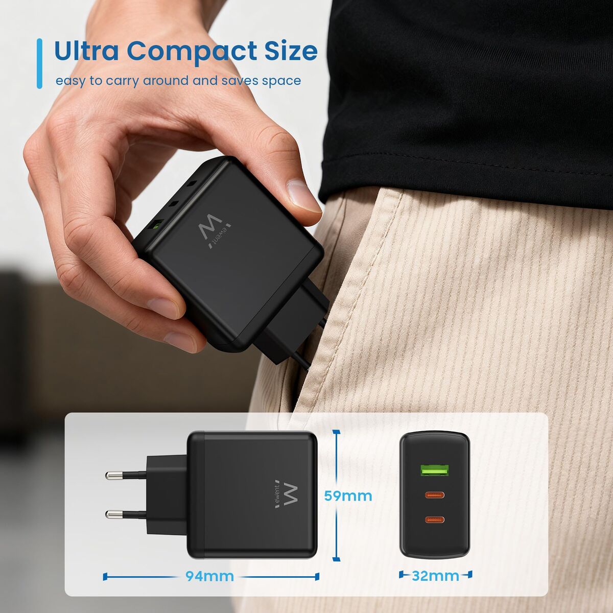 Wall Charger Ewent EW1331 Black 65 W