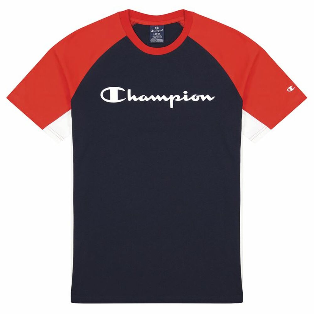 Heren-T-Shirt met Korte Mouwen Champion Block Script Blauw
