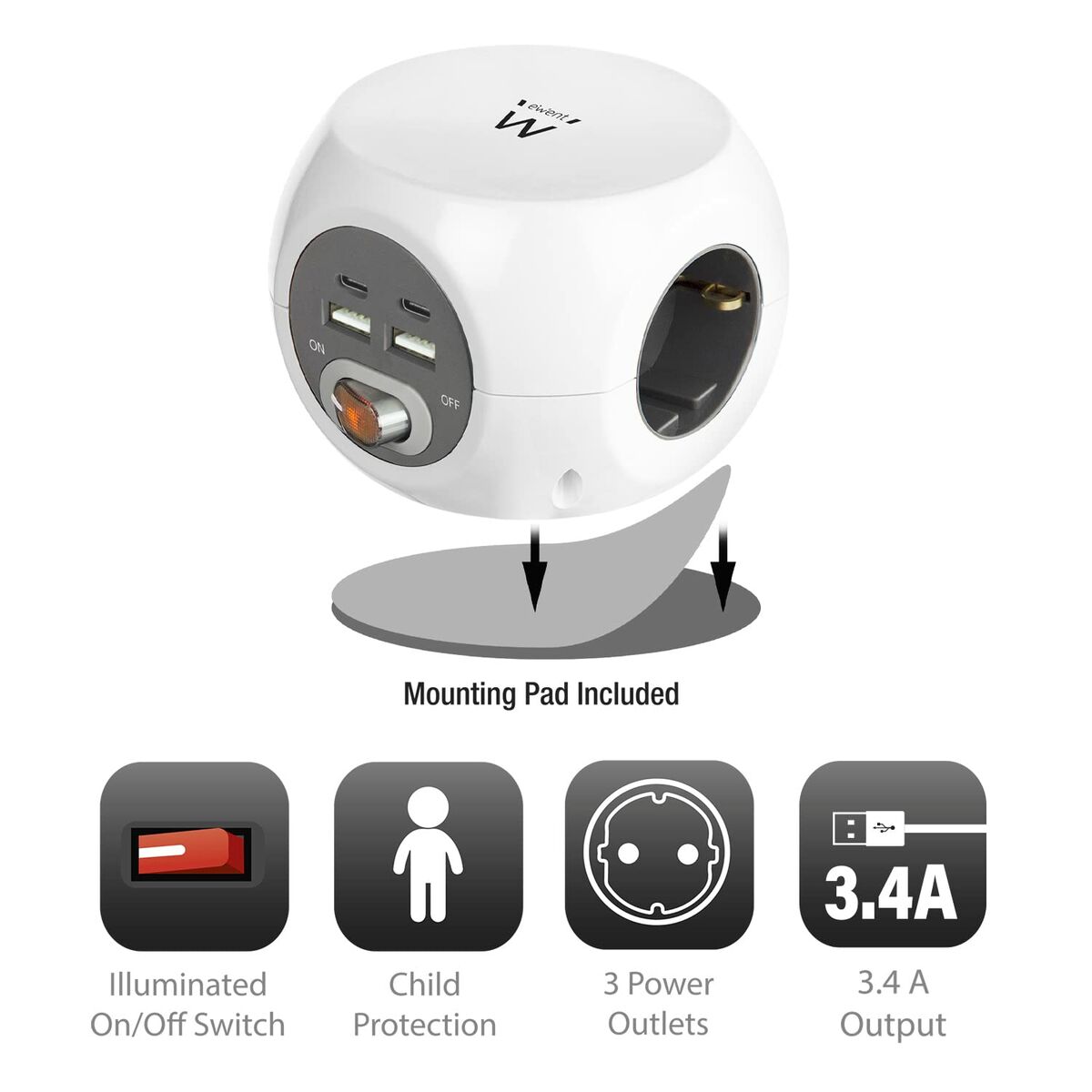 Picture of Schuko 3 Way Multi-socket Adapter Ewent EW3957 (1,5 m)