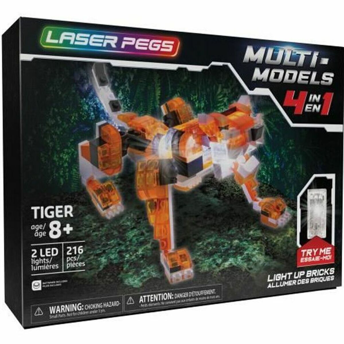 Jointed Figure Laser Pegs Red Tiger - 4 in 1 + 8 Years LED Light 216 Pieces