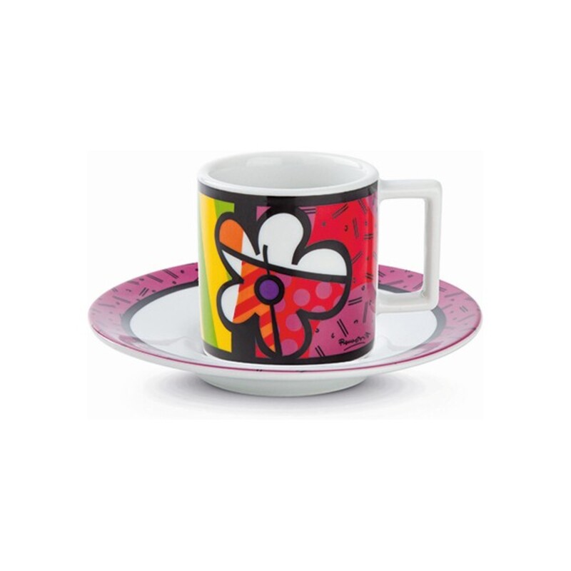 Set med kopper Britto Blomst Multifarvet Keramik (2 pcs)
