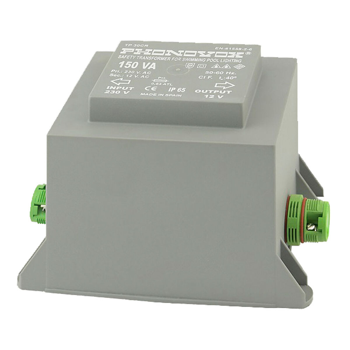 Transformateur de sécurité pour l'éclairage des piscines PHONOVOX tp30103cr 150 VA 12 V 230 V 50-60 Hz 12,9 x 7,2 x 9,9 cm