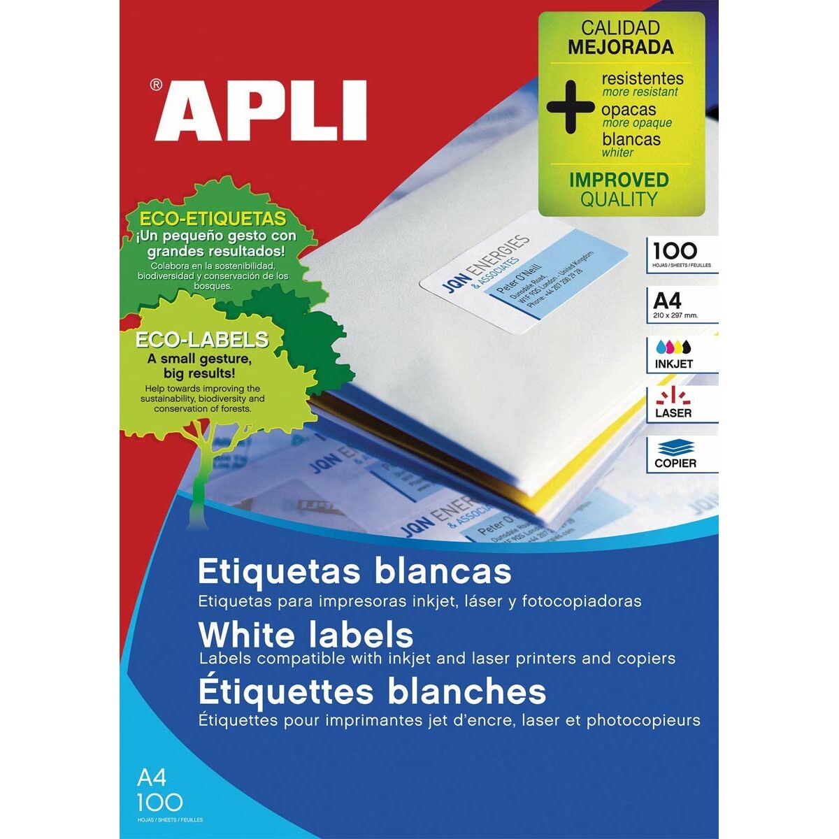 Étiquettes adhésives Apli 64,6 x 33,8 mm Blanc 100 Volets