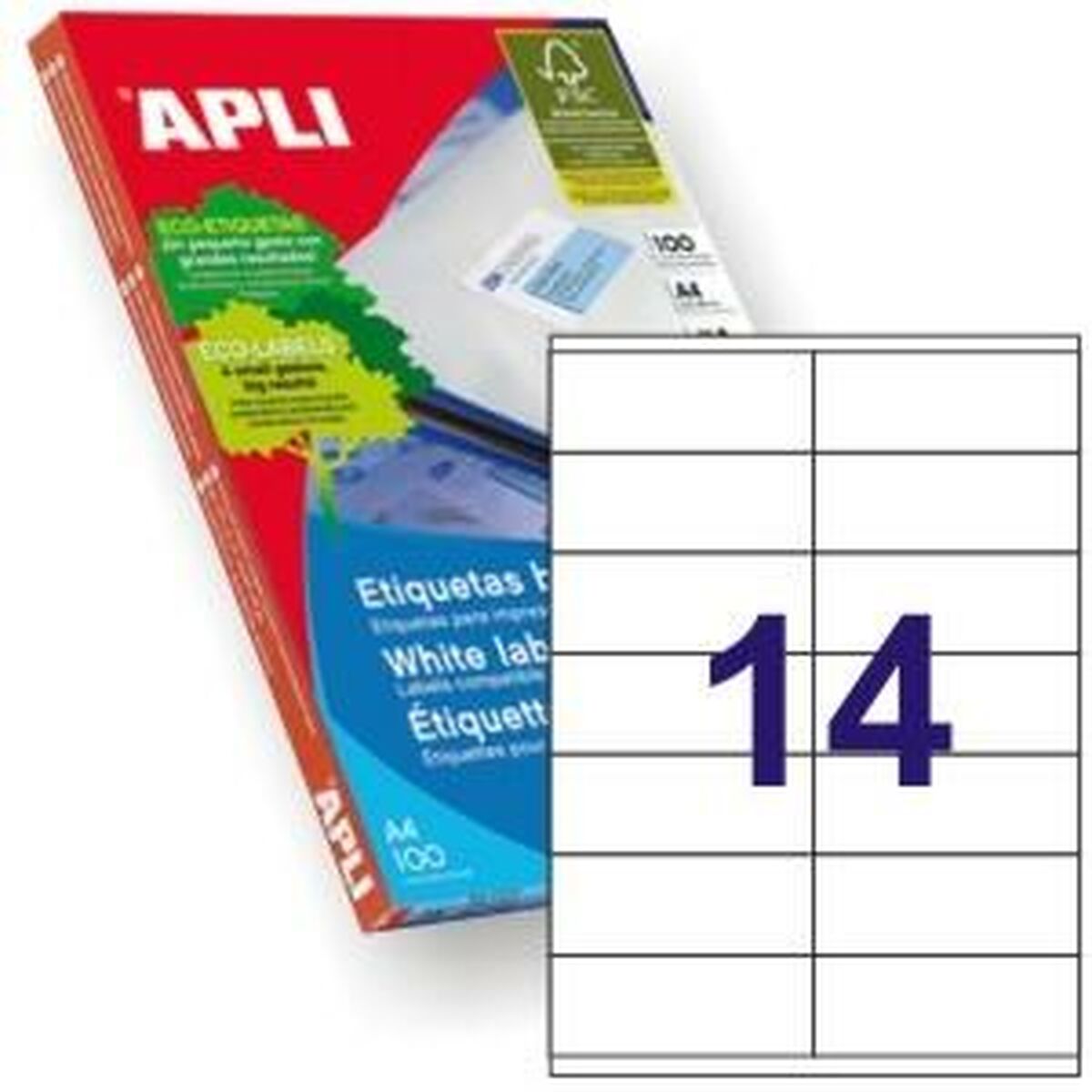 Afbeeldingen van Adhesive labels Apli 1275 100 Sheets 105 X 40 mm White