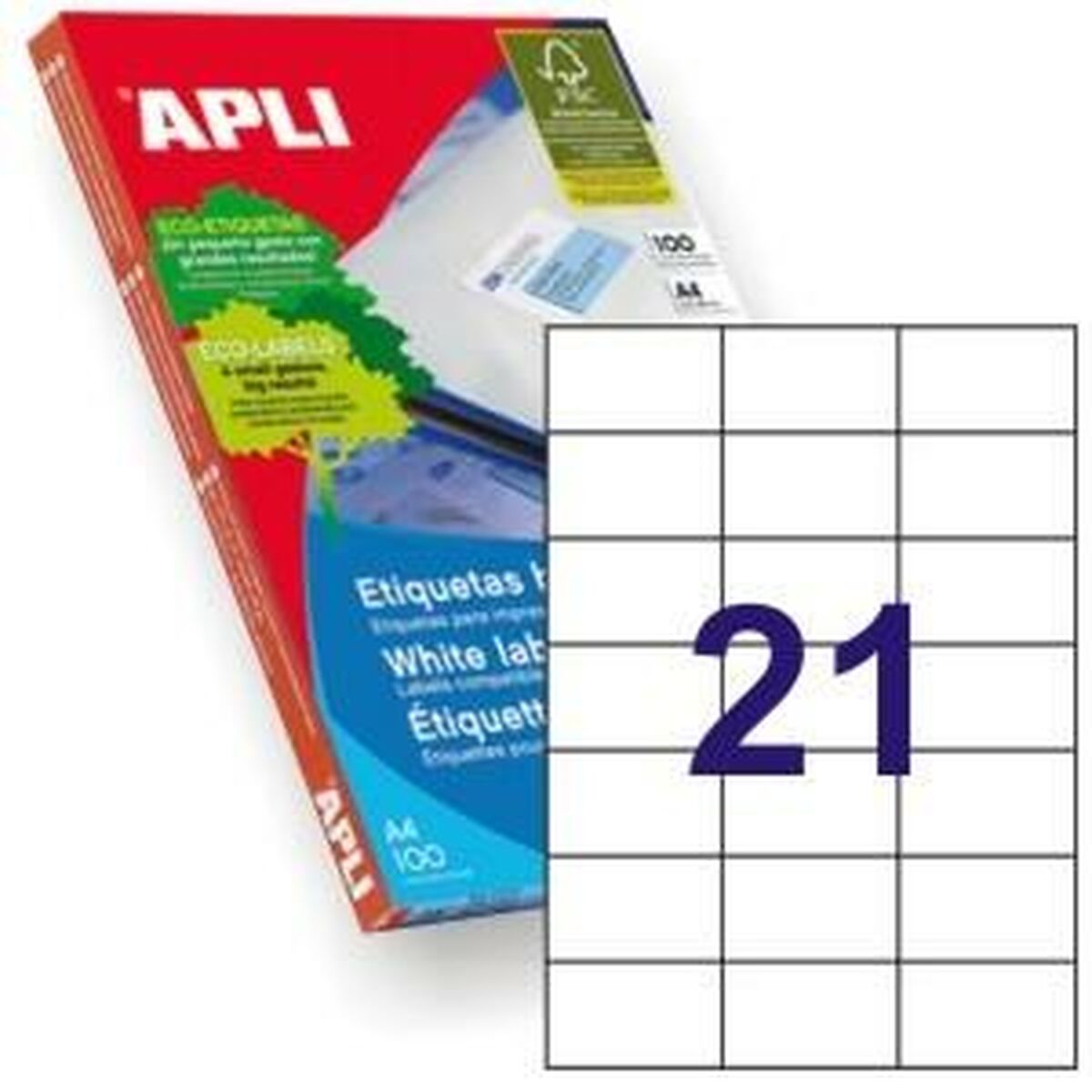 Afbeeldingen van Adhesive labels Apli 1276 White 100 Sheets 70 x 42,4 mm