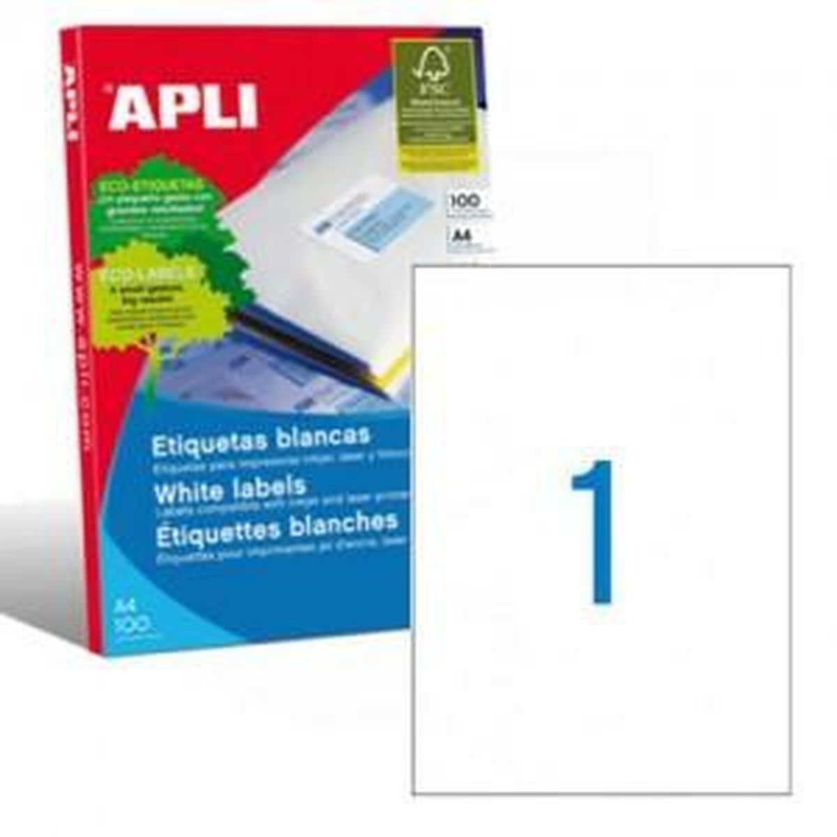 Afbeeldingen van Adhesive labels Apli 1281 100 Sheets 210 x 297 mm White