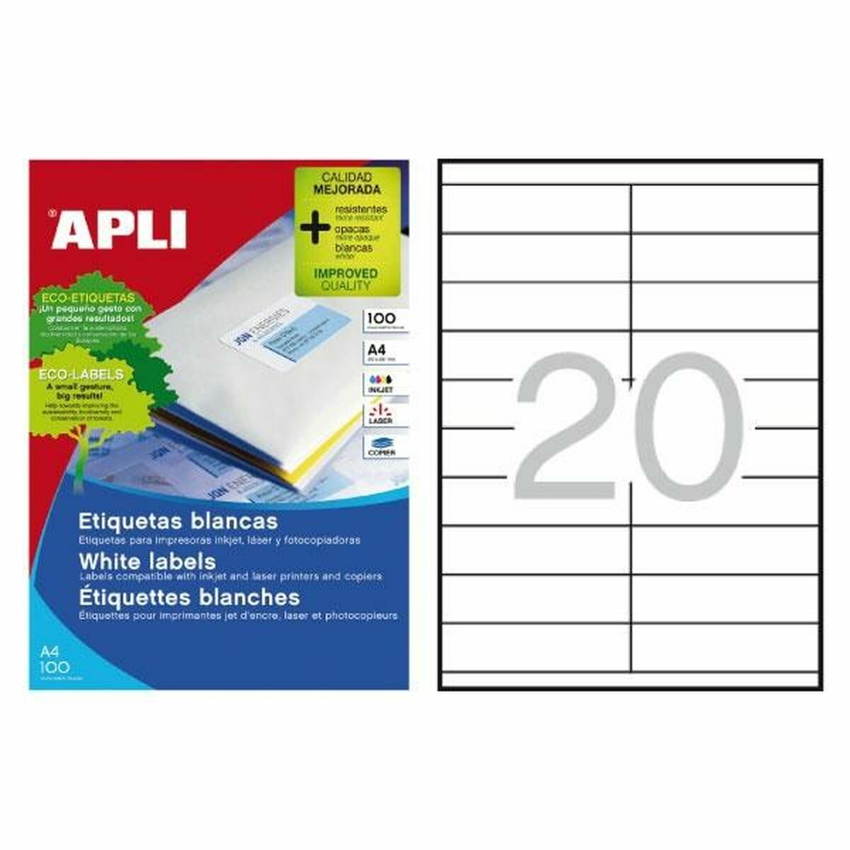 Afbeeldingen van Adhesive labels Apli 01299 100 Sheets 105 x 29 mm White