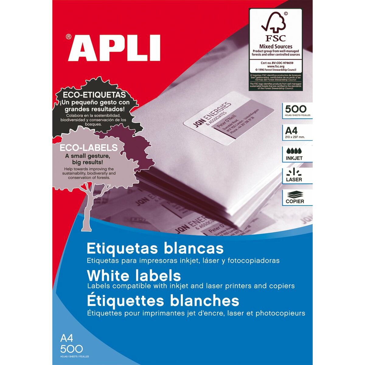 Étiquettes adhésives Apli   Blanc Papier 500 Volets 70 x 35 mm