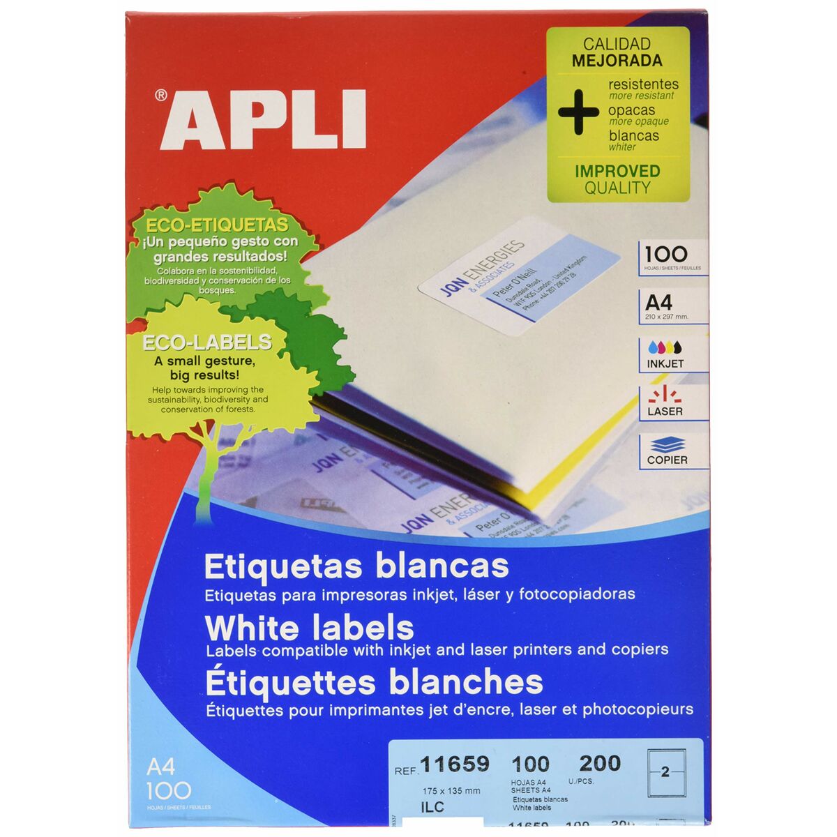 Étiquettes adhésives Apli 100 Volets 175 x 135 mm Blanc