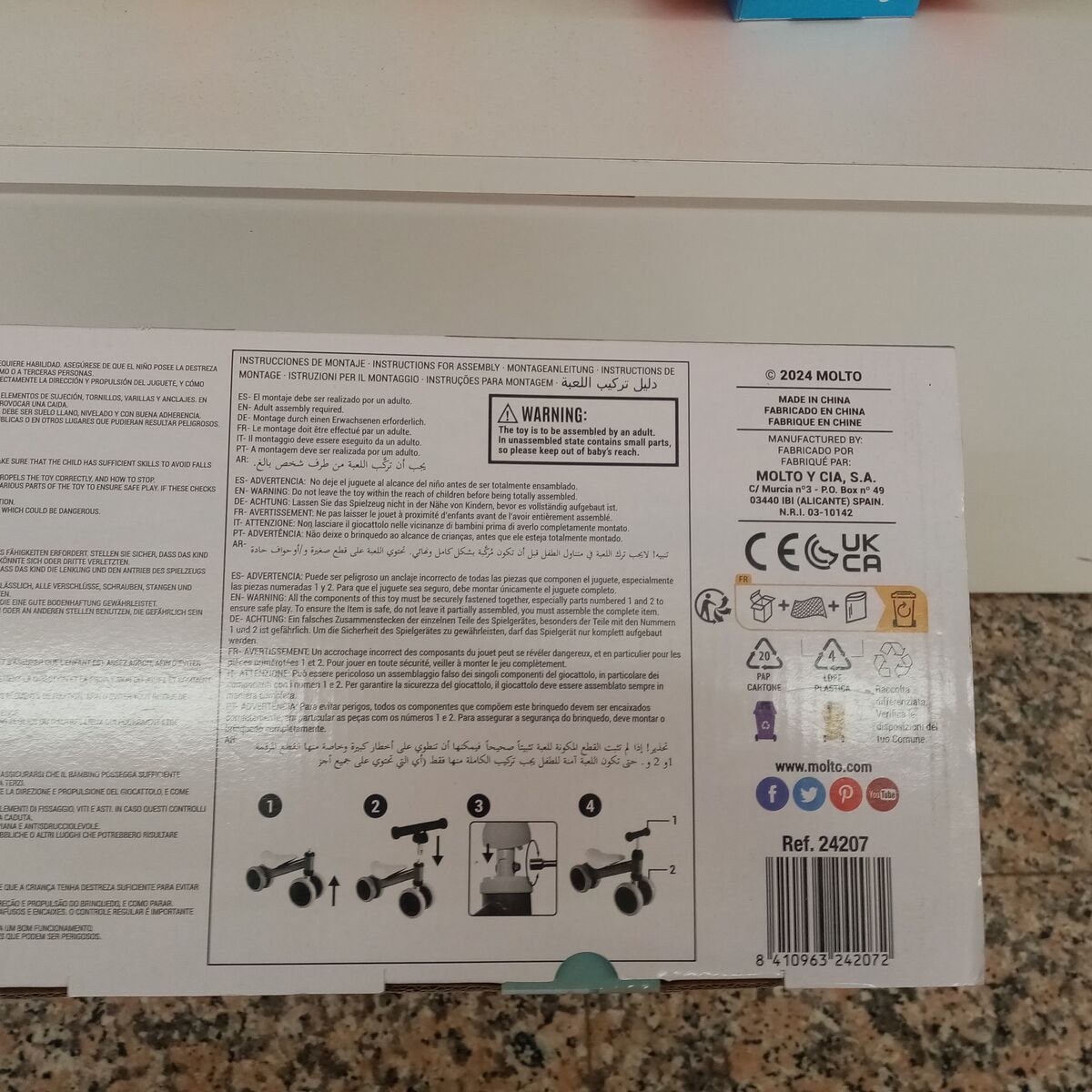 Tricycle Moltó Blue 38,5 x 25 x 5 cm Babies