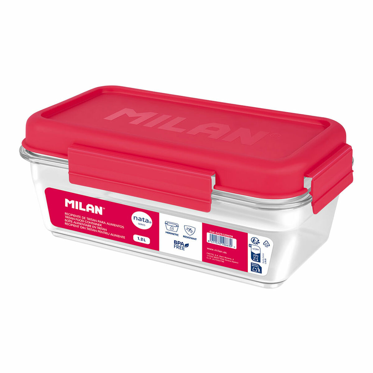 Boîte à lunch hermétique Milan 1,2 L Rose Transparent Plastique Rectangulaire