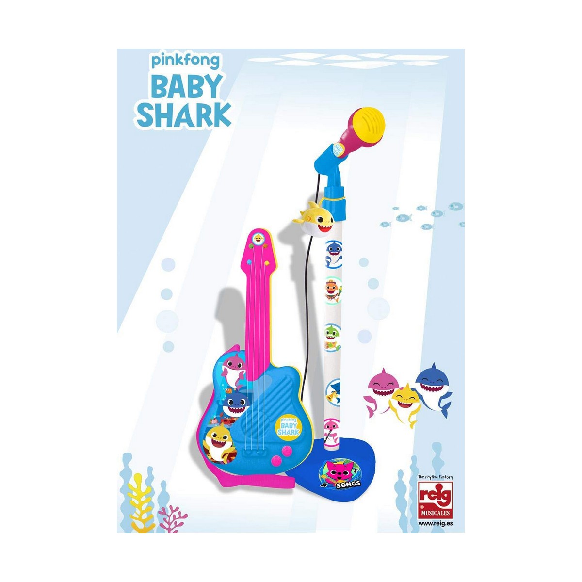 Guitare pour Enfant Reig Baby Shark Microphone Bleu