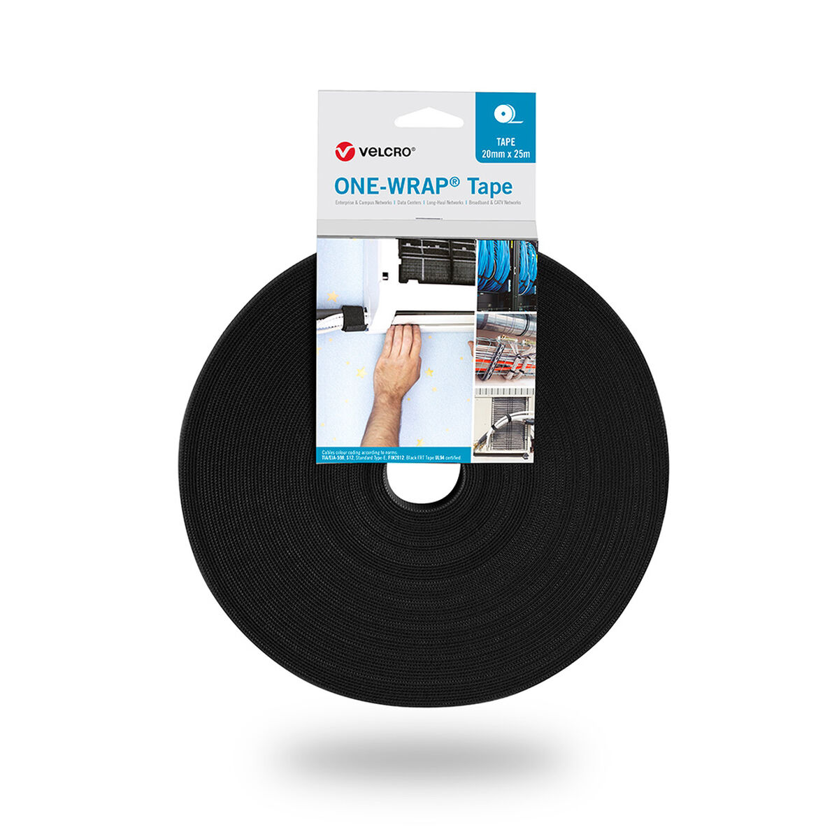 Σύνδεσμοι καλωδίων Velcro one-wrap Μαύρο 20 mm x 25 m