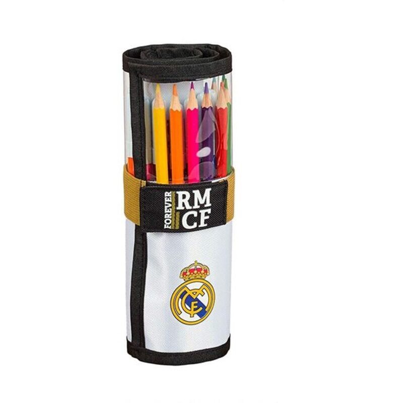 Pencil Case Real Madrid C.F. 19/20 Roll-up White Black (27 Pieces)