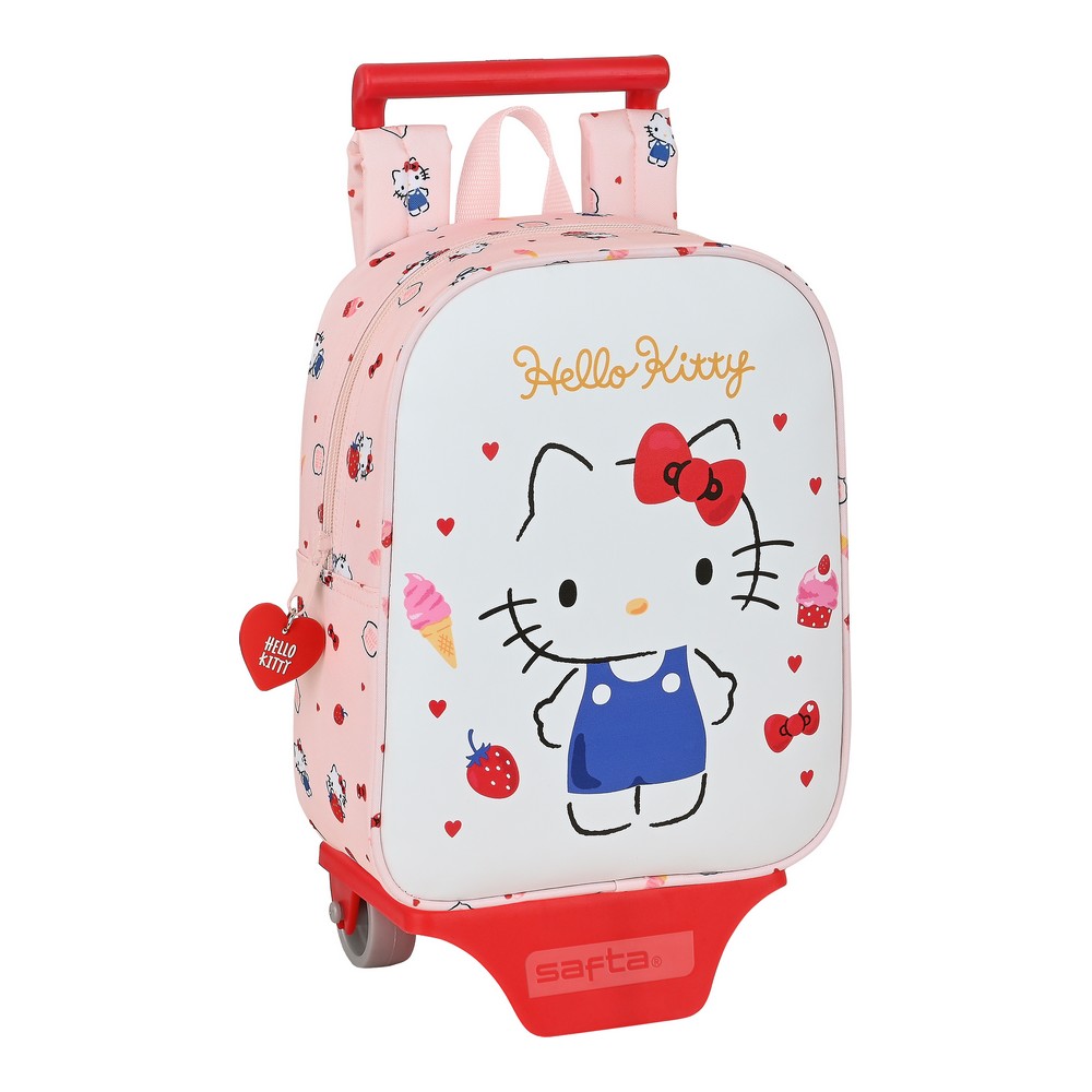 School Rucksack with Wheels Hello Kitty Happiness Girl Pink White (22 x 28 x 10 cm)